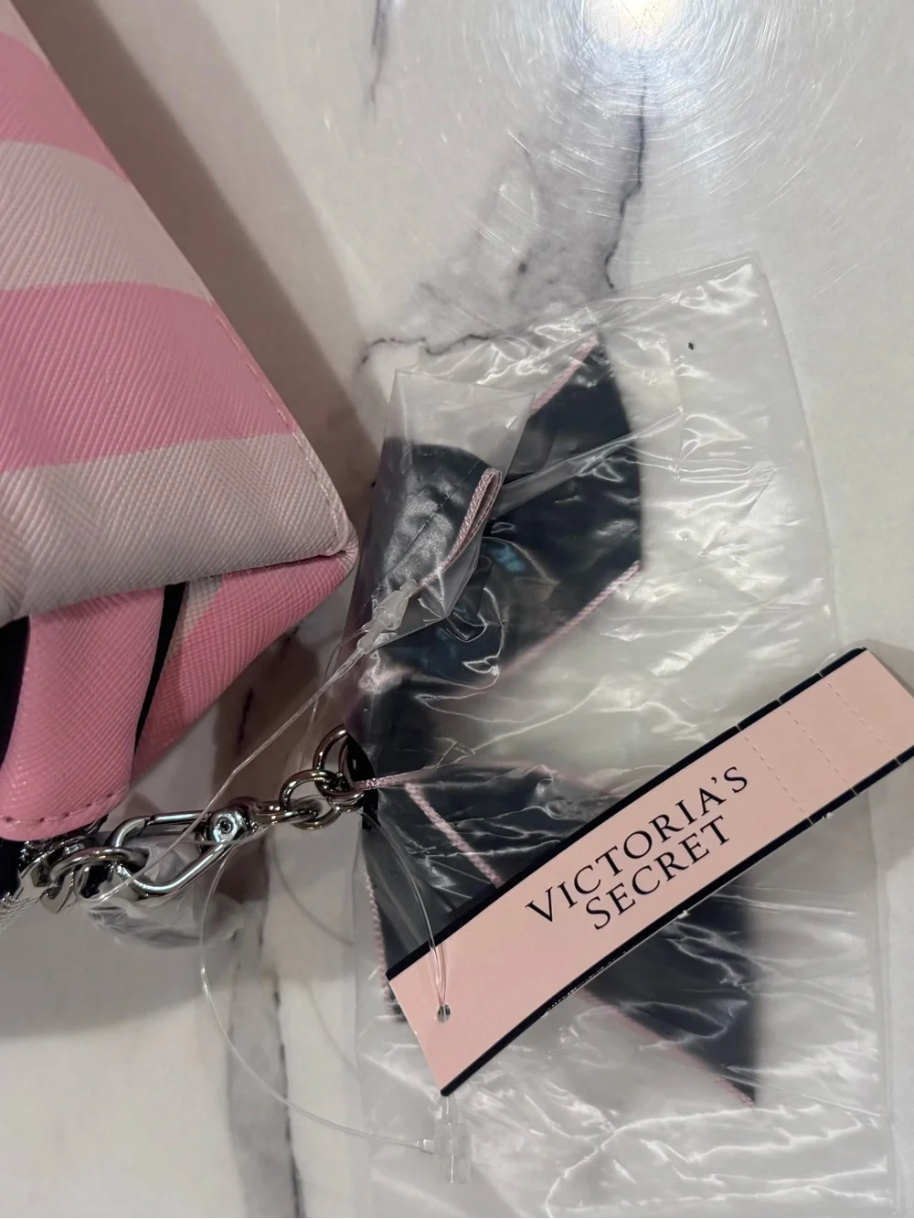 Victoria's Secret Pink and White Striped Cosmetic Pouch